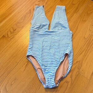 JCREW Factory Striped V-neck swimsuit AW525 L NWT